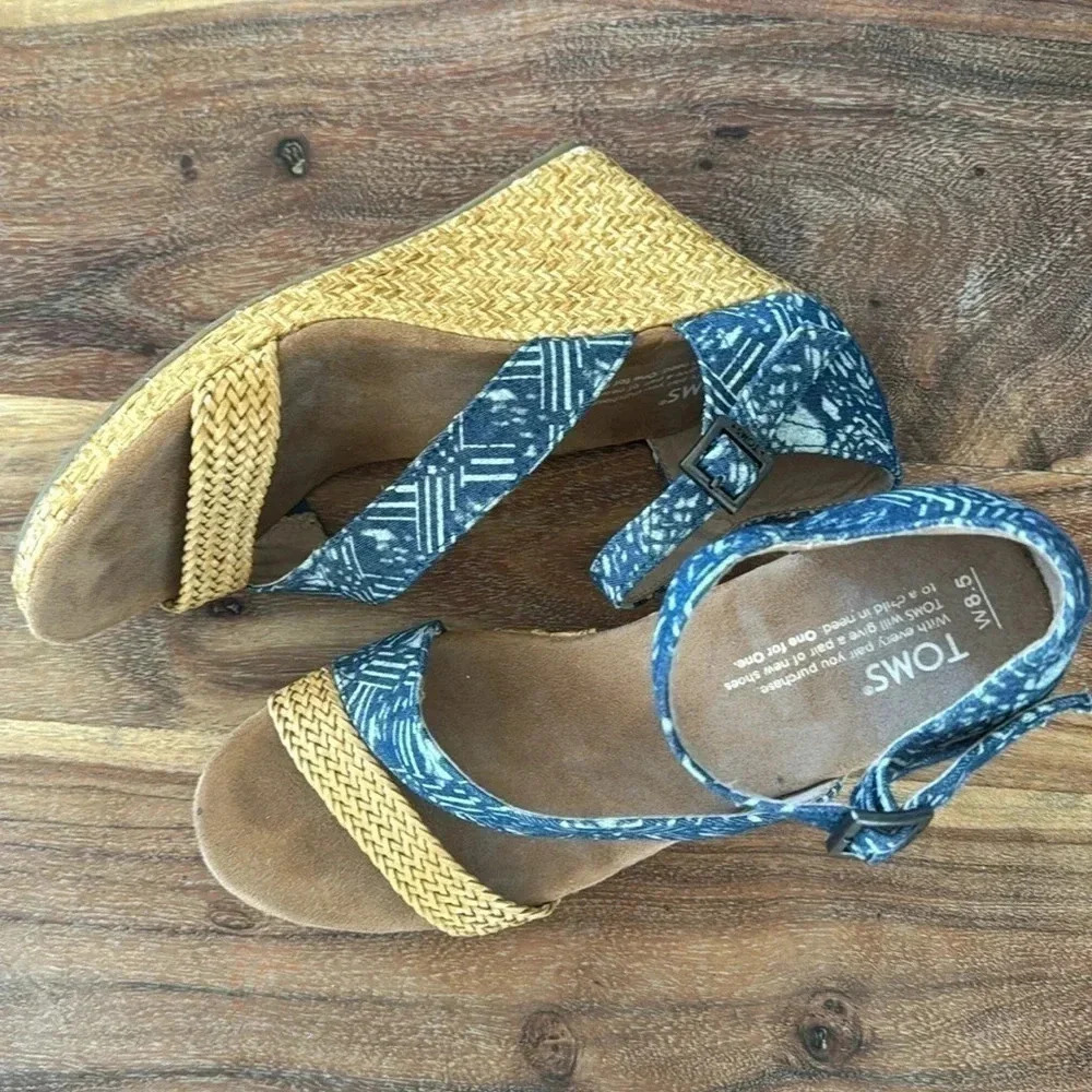Toms Wedges Rattan & Blue 8.5 - Picture 3 of 7